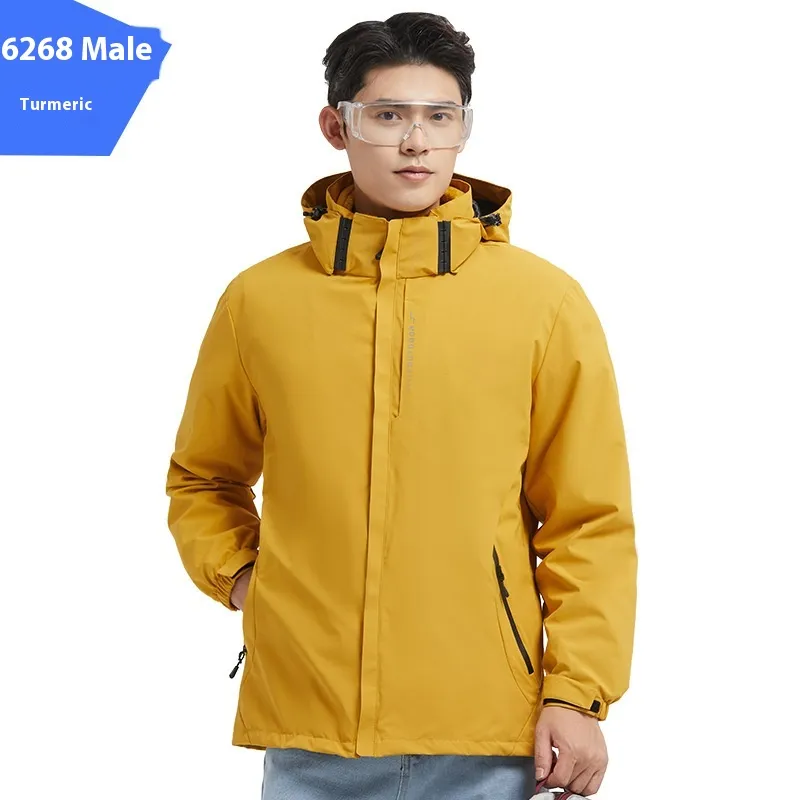 Shell Jacket Two-piece Set Coat Fleece Lined Removable Waterproof - Men'S Ginger Yellow