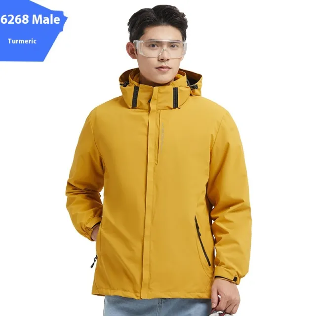 Shell Jacket Two piece Set Coat Fleece Lined Removable Waterproof Men'S Ginger Yellow - Shop at LoveMi