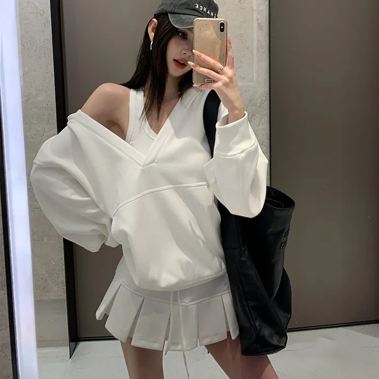 Gray Hooded Sweater Set Women's Skirt Two-piece Set