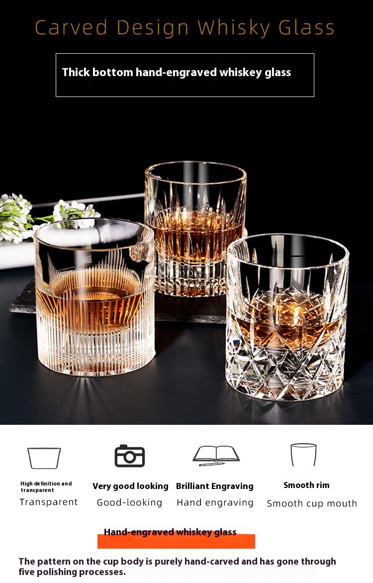 Title 2, Whiskey Crystal Glass Handmade Fine Carved Wine...