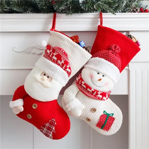 Large Red White Knitted Christmas Stocking Santa Claus Fireplace