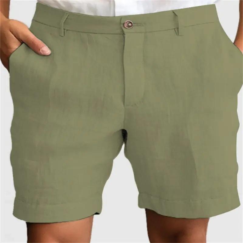 Men's Linen Summer Breathable Solid Color Outdoor Shorts