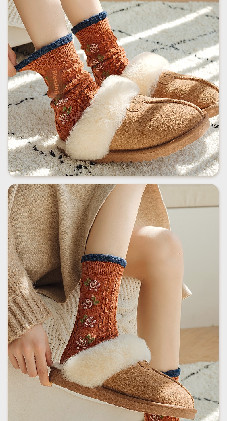 Title 15, Vintage Small Flower Wool Socks Fleece Lined Pa...