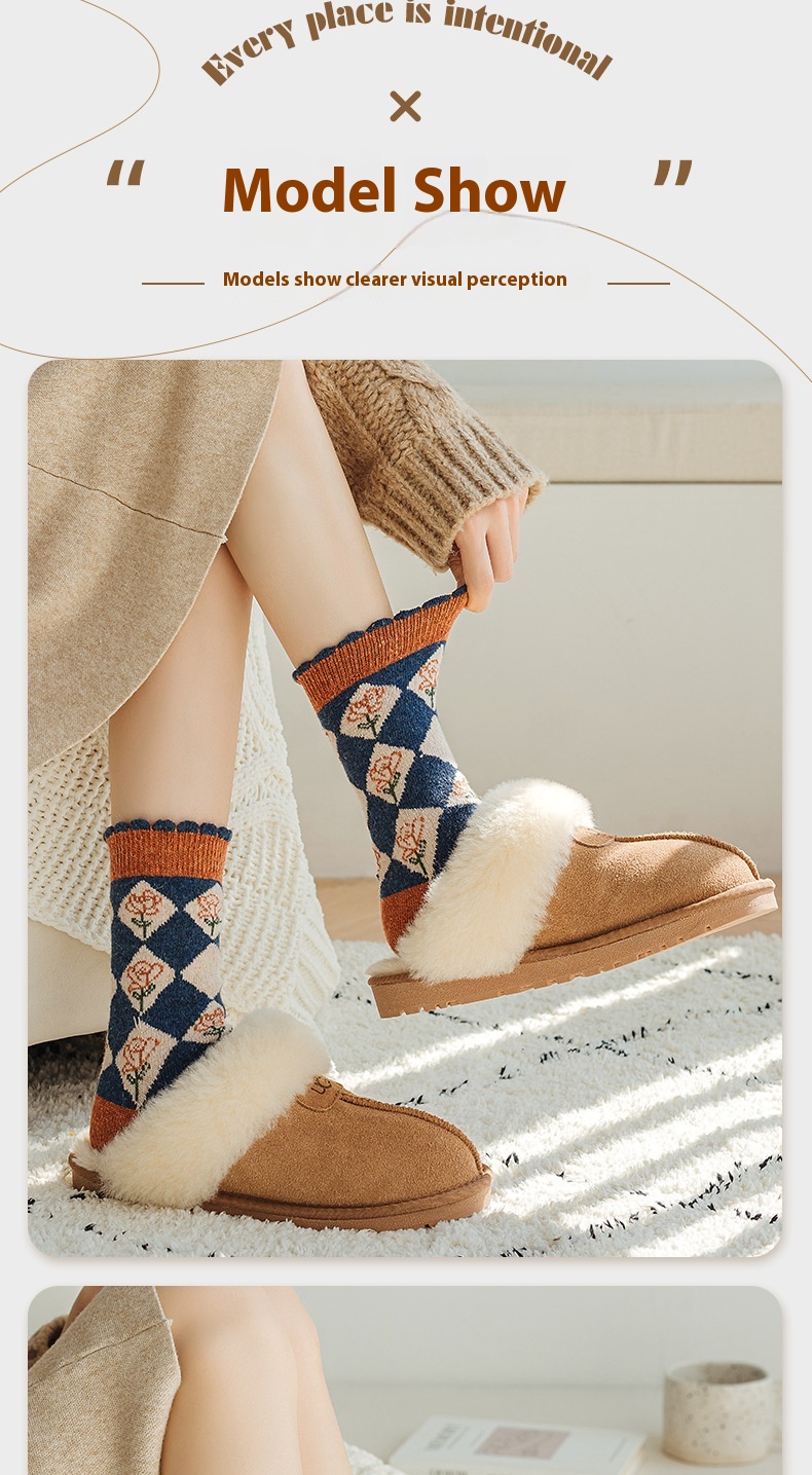 Title 12, Vintage Small Flower Wool Socks Fleece Lined Pa...