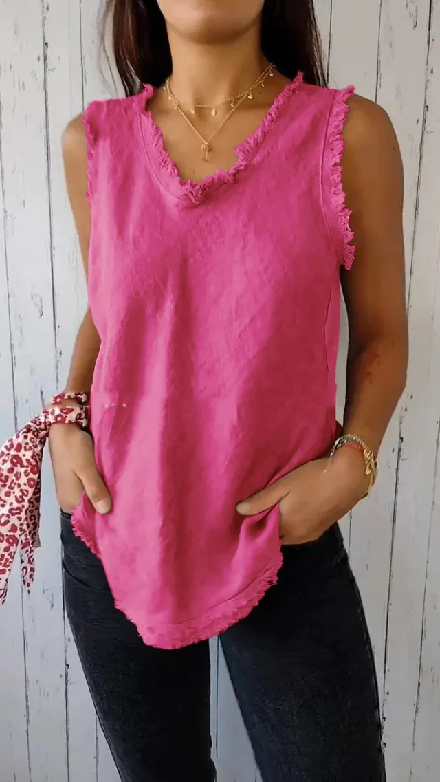 Stitching Casual Solid Color Loose fitting Large Size Cotton And Linen Top Rose - Shop at LoveMi