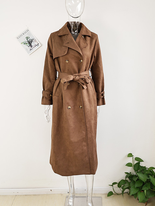 Title 14, Manteau long en daim vintage croisé avec ceintu...