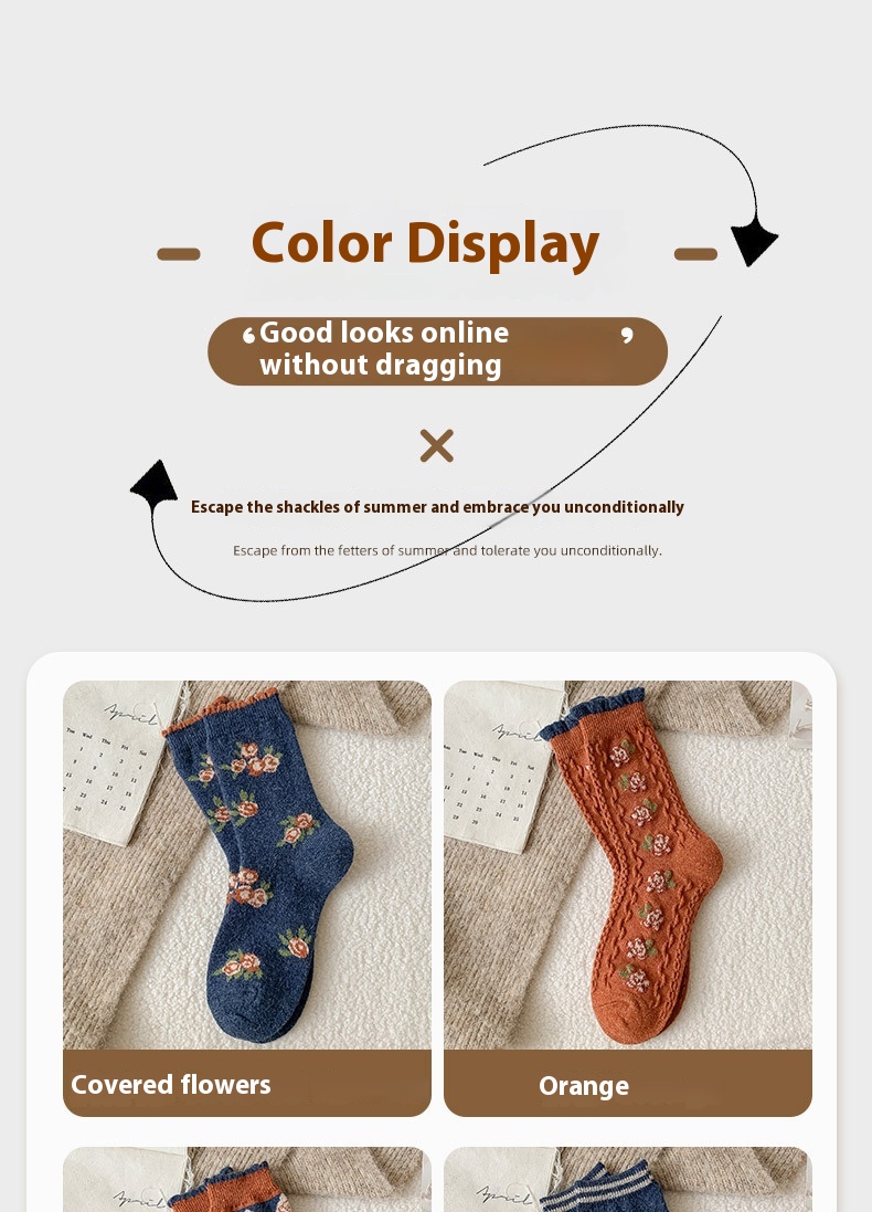 Title 1, Vintage Small Flower Wool Socks Fleece Lined Pa...