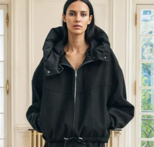 Fashion Detachable Cap Round Neck Double sided Splicing Coat Black - Shop at LoveMi