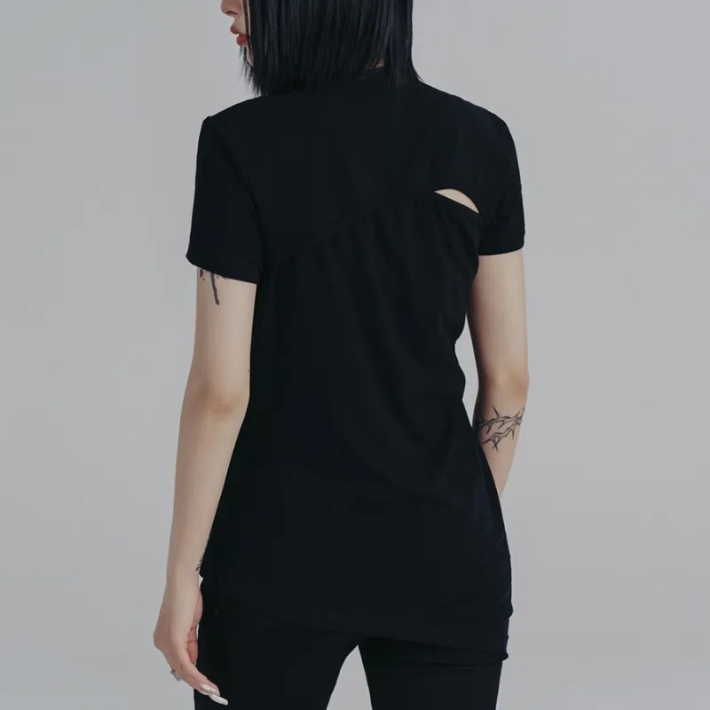 Personalized Circular Arc Design Simple And Thin Short Sleeve - Black