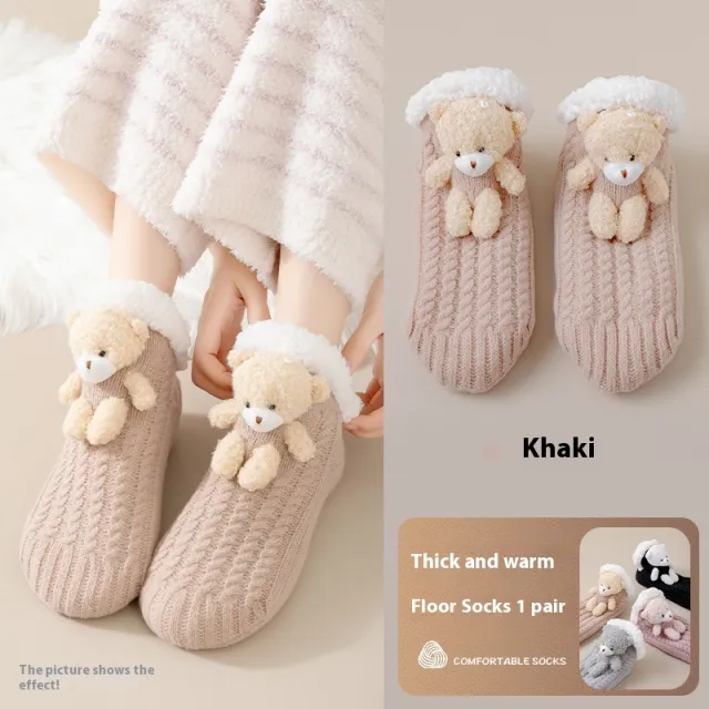 Women's Thick Socks Winter Fleece Lined Padded Warm Keeping Lambswool Khaki - Shop at LoveMi
