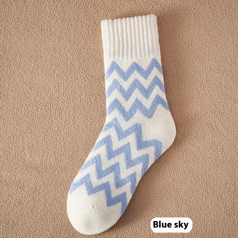 Thick Female Winter Fleece Lined Snow Warm Floor Socks - Sky Blue