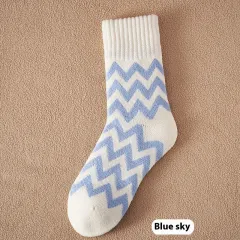 Thick Female Winter Fleece Lined Snow Warm Floor Socks - Sky Blue - View 1