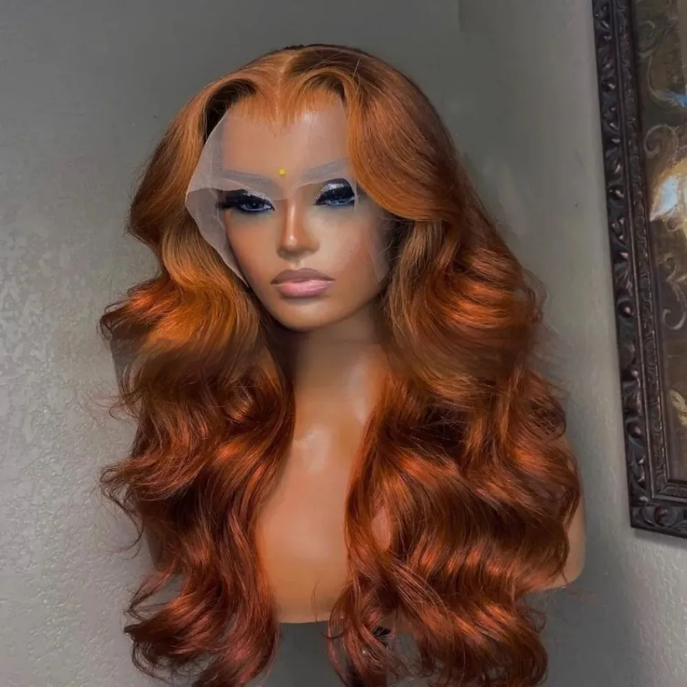 Ginger Body Wave Lace Front Wig In Stock Orange Big Wave Lace Headgear - 13X 4 Headgear