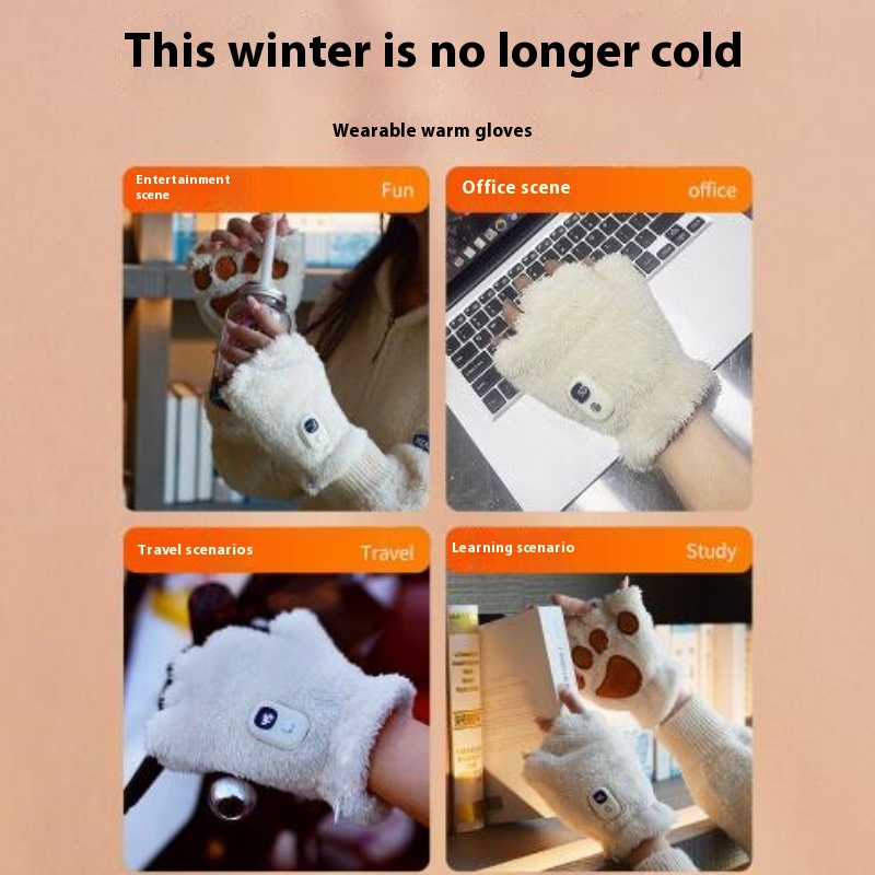 Title 5, Cat Claw Hand Warmer Heating Gloves For Women