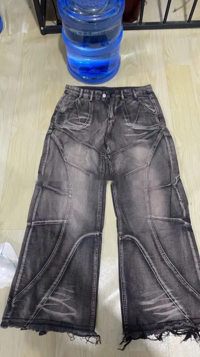 Casual Retro Washed Wide Leg Straight Jeans Style 1 - Shop at LoveMi
