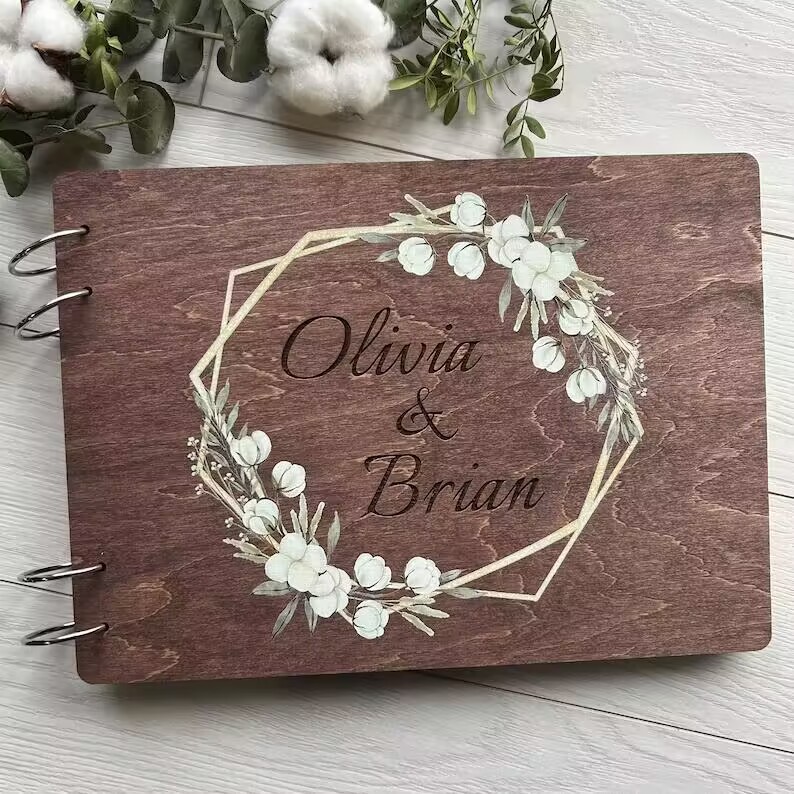 Title 13, Creative Wooden Wedding Message Book, Photo Alb...