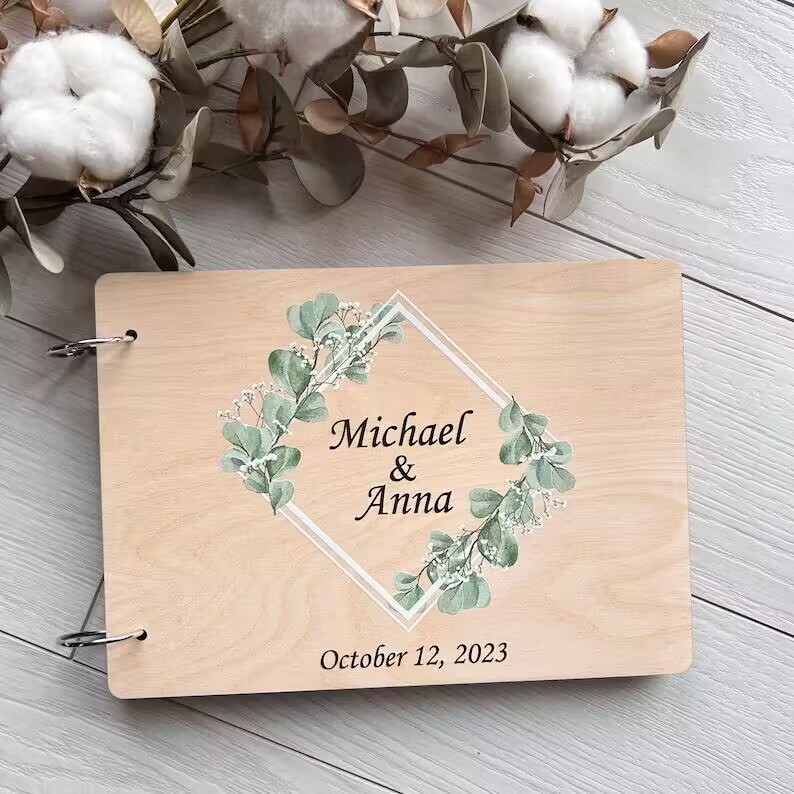 Title 11, Creative Wooden Wedding Message Book, Photo Alb...