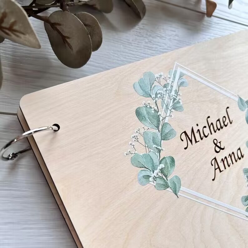 Title 3, Creative Wooden Wedding Message Book, Photo Alb...