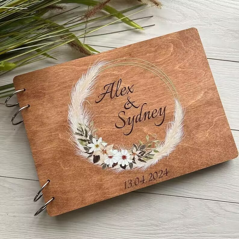 Title 12, Creative Wooden Wedding Message Book, Photo Alb...