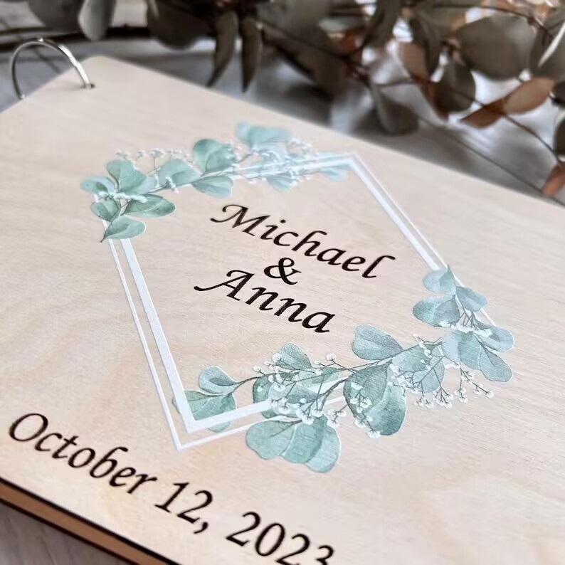 Title 10, Creative Wooden Wedding Message Book, Photo Alb...