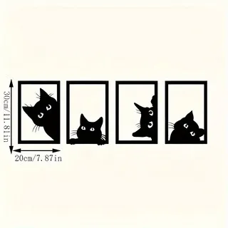 Black Cat Metal Wall Art Decoration Suit - One Set