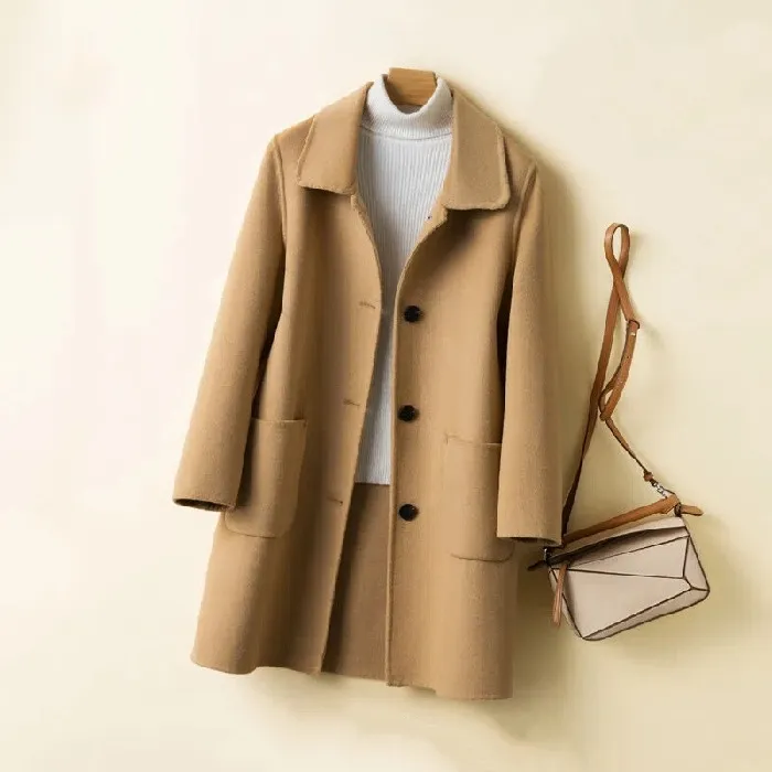 Korean Style Double-sided Cashmere Woolen Coat - Camel