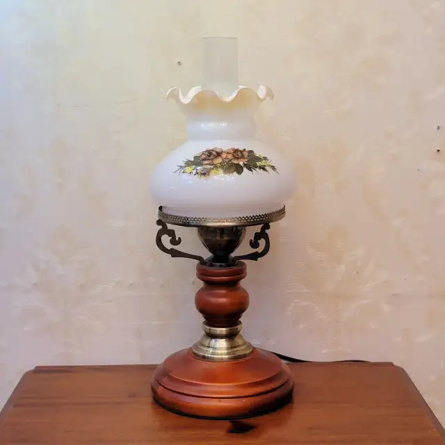 Wood Base Table Lamp with Fabric Shade, 42cm