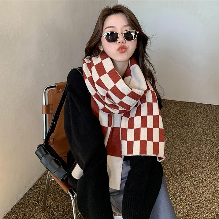 New Year Gift Red Lovers Wild Plaid Warm Wool Scarf