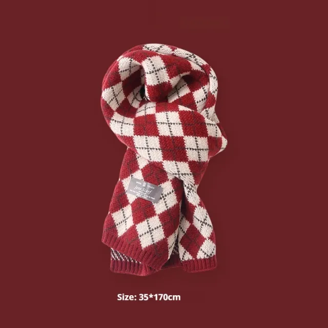 New Year Gift Red Lovers Wild Plaid Warm Wool Scarf Diamond Plaid Red - Shop at LoveMi