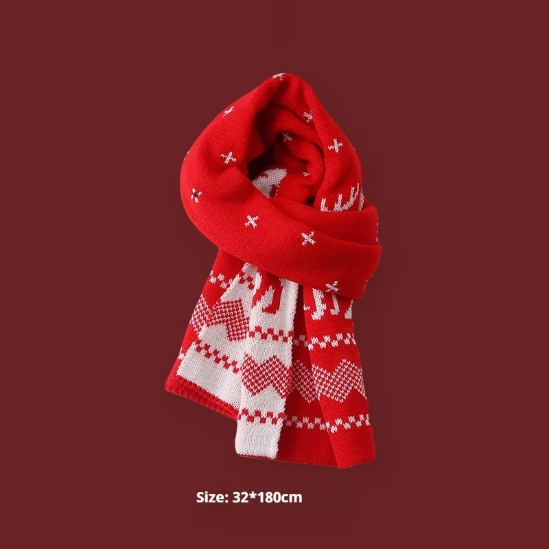 New Year Gift Red Lovers Wild Plaid Warm Wool Scarf - Plus Elk Big Red