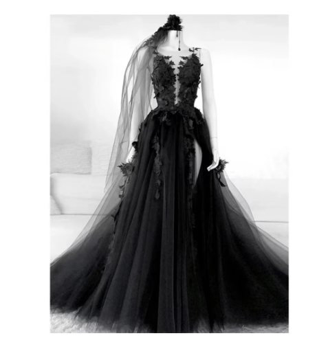 Title 4, Black Lace Slimming Elegant Catwalk Banquet Eve...