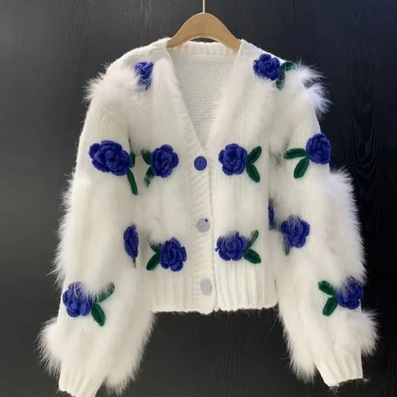 Gentle Soft Glutinous High-grade Sweater Embroidery - Blue