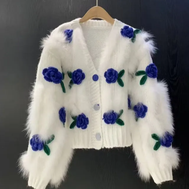 Gentle Soft Glutinous High grade Sweater Embroidery Blue - Shop at LoveMi
