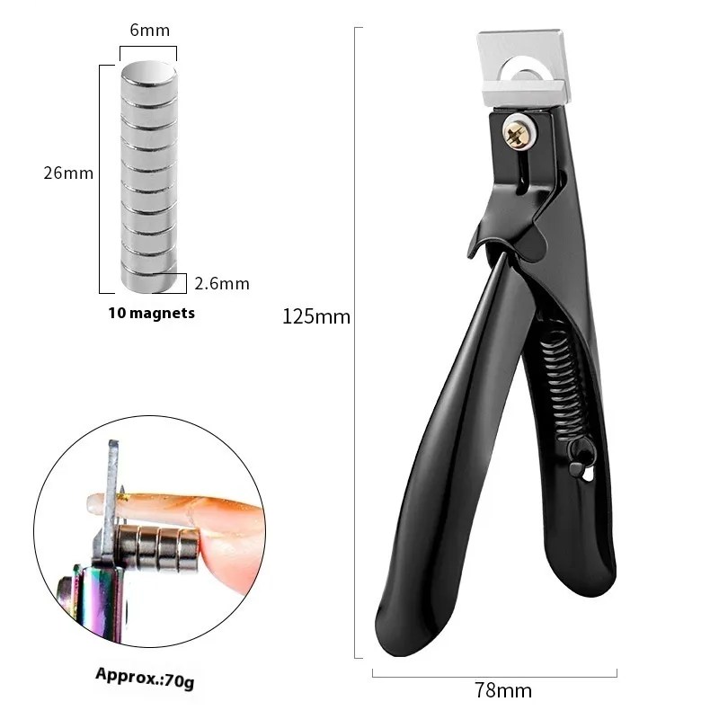 Nail Art Straight Cut Ribbon Titanium French U-shaped Scissors - Black 10 Magnet