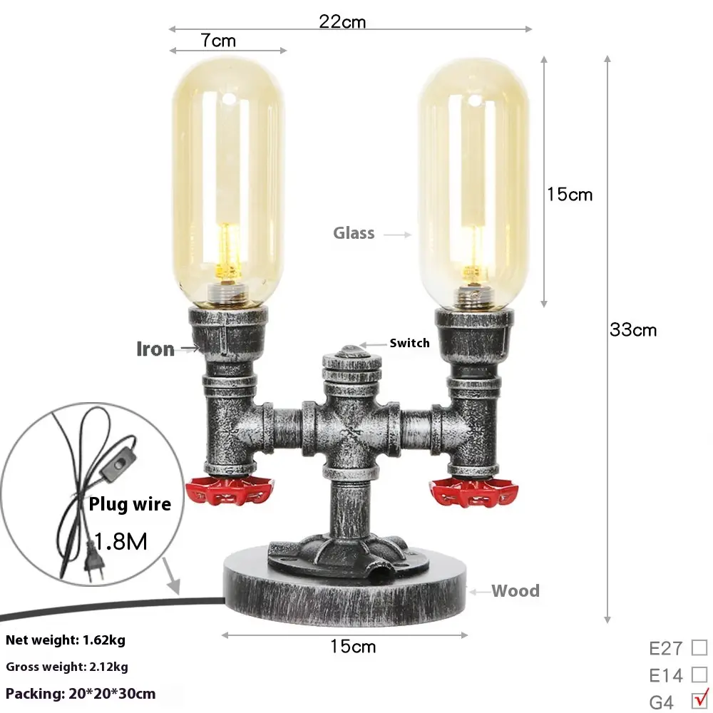 Retro Iron Art Water Pipe Desk Lamp