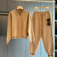 Autumn Winter New Pullover Fashionable Stylish Casual Knitting Suit Women - Camel - View 1