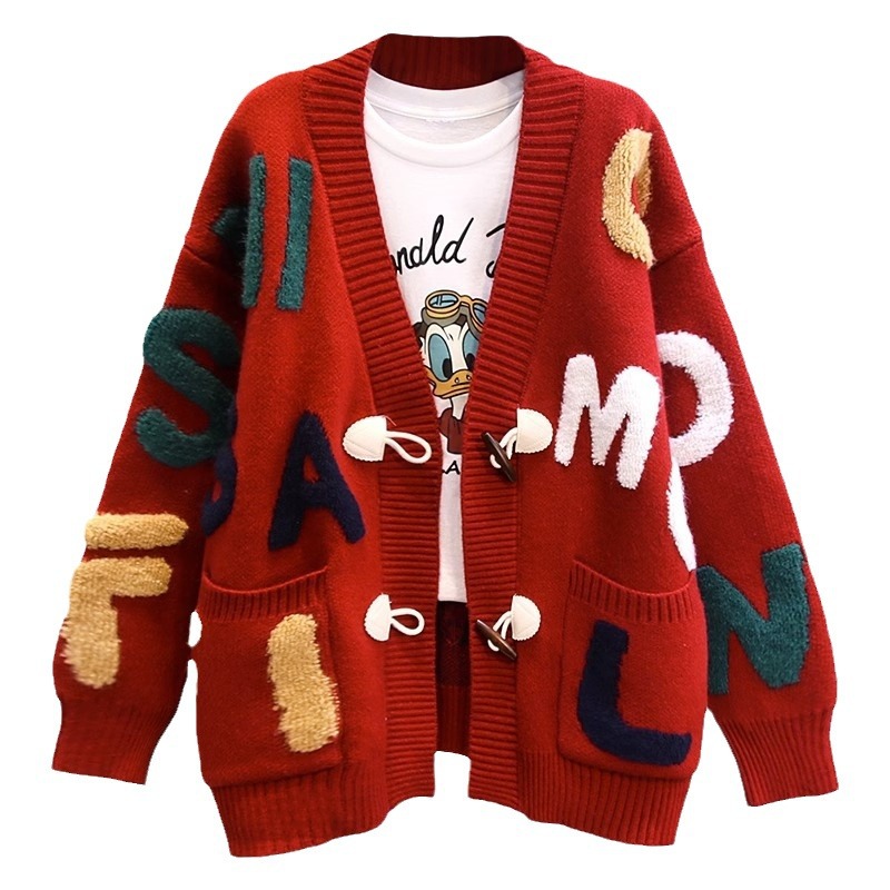 Title 9, Horn Button Letter Sweater Coat For Women