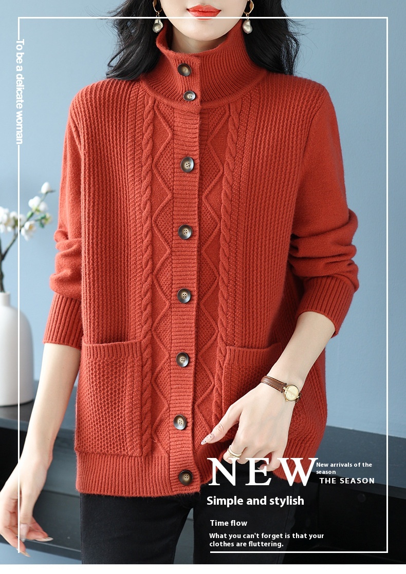 Title 11, Covering Belly Thin Plus Size High Lapel Knitte...