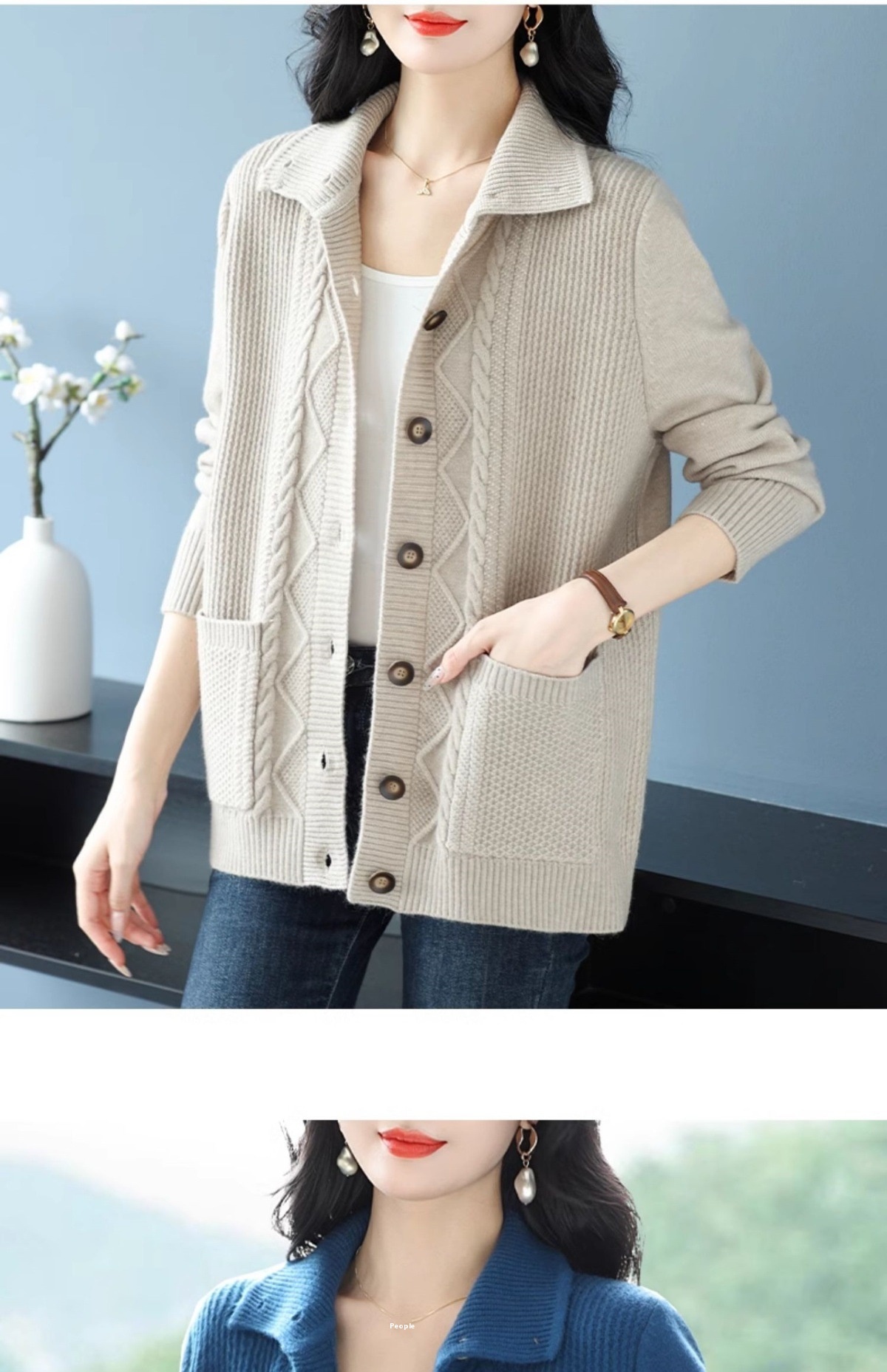 Title 13, Covering Belly Thin Plus Size High Lapel Knitte...