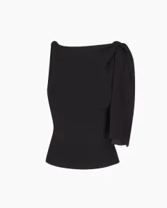 Slim-fit Slimming Asymmetric Crossbody Ribbon Vest - Black Top - View 1