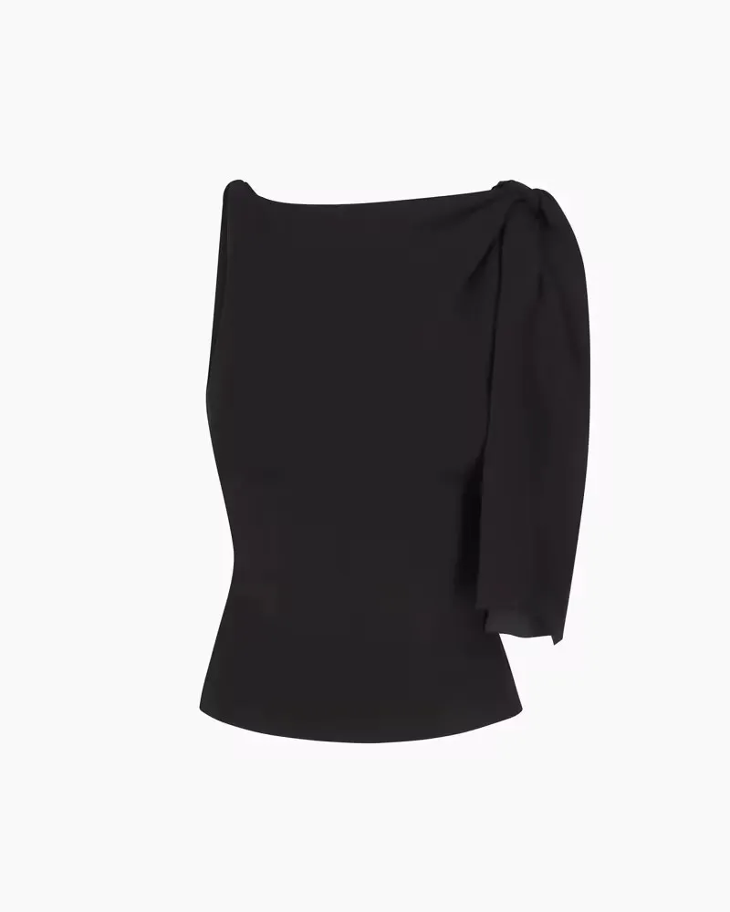 Slim-fit Slimming Asymmetric Crossbody Ribbon Vest - Black Top