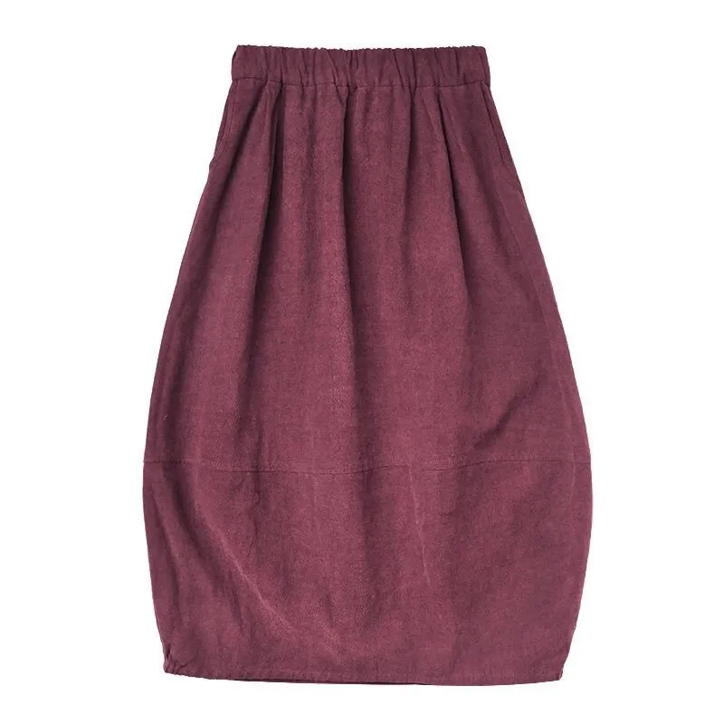 Loose And Comfortable Cotton Linen Retro High Waisted Skirt - Red