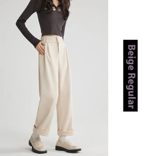 Autumn And Winter Thick Suit Woolen High Waist Slimming Drooping Straight Loose Casual Pants Beige Spring And Autumn - Shop at LoveMi