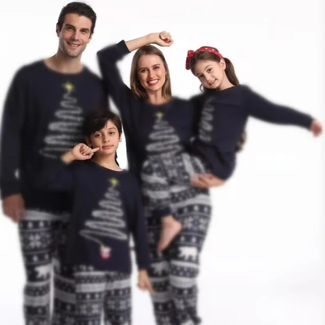 Christmas Parent child Wear Printed Pajamas Homewear Navy Blue - Shop at LoveMi