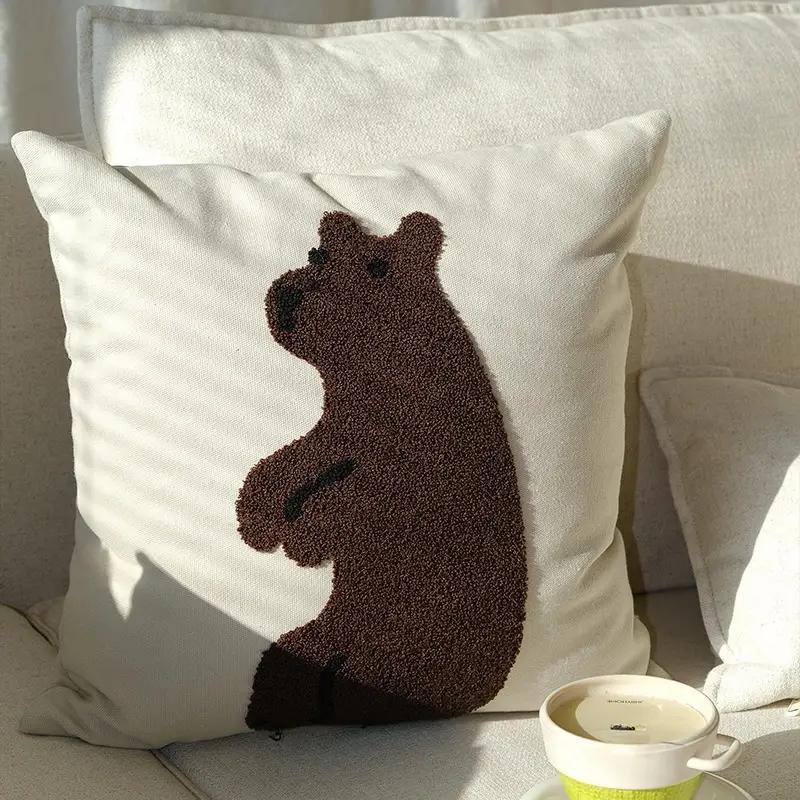 Cotton Canvas Animal Towel Embroidery Thorn Pillow