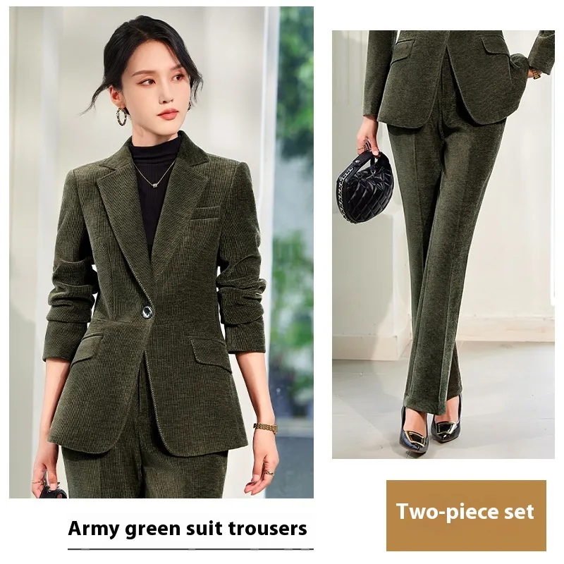 Strong Aura Business Suit Women - Army Green Suit Suit Trousers