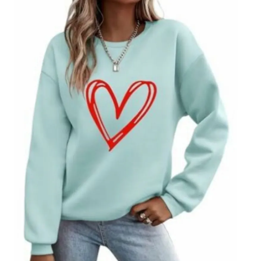 Women's Printed Pullover Long Sleeve Round Neck Sweater - Blue