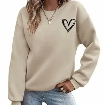 Women's Printed Pullover Long Sleeve Round Neck Sweater Khaki - Shop at LoveMi