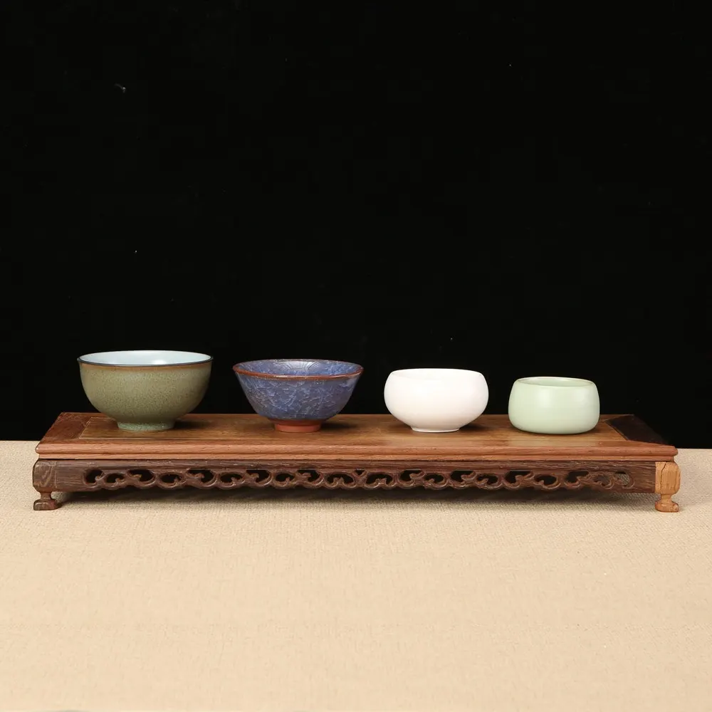 Wooden Stone Purple Clay Pot Display Stand Mahogany Solid