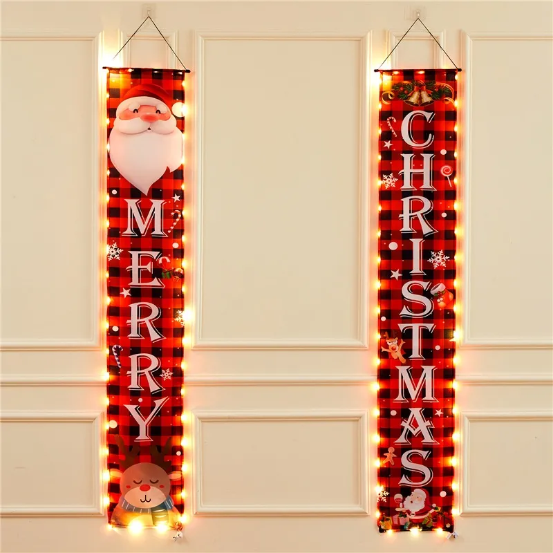 Decoration Party Door-to-wall Flag Hanging Decoration Fireplace Dress Up Scene Layout LED Light-emitting Porch Banner - Red